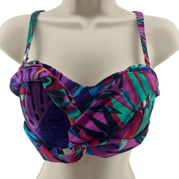 Figleaves Fuller Bust Bahama Palm Underwire Bandeau Bikini Top Womens Size 34DD - Picture 2 of 5